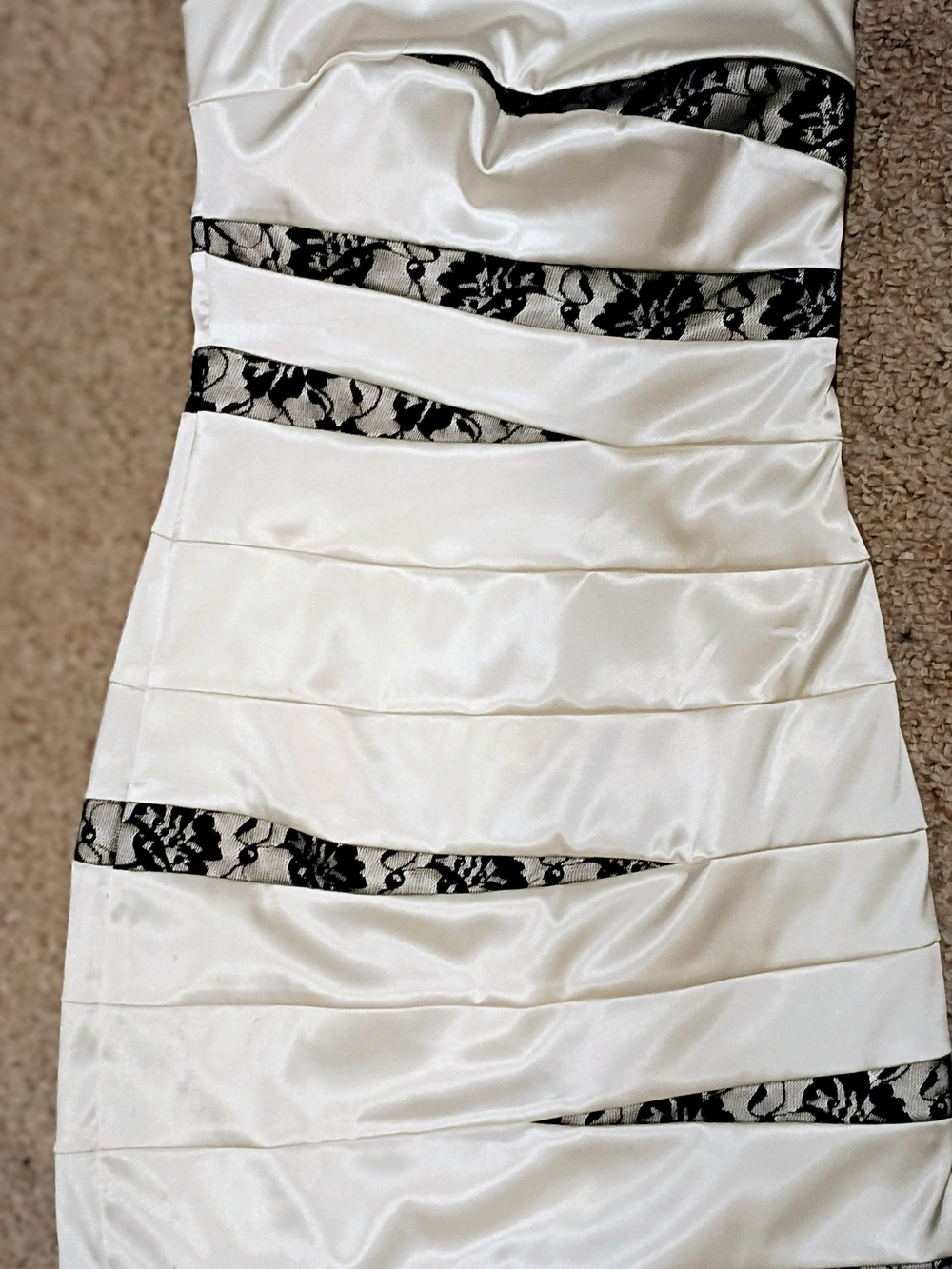 White Strapless Mini Dress with Black Lace Insets